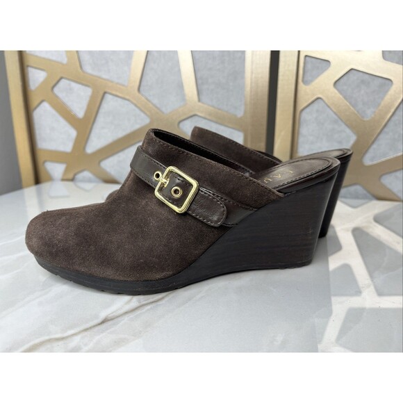 Lauren Ralph Yassinia Suede Leather Wedge Heels Mules Clogs Slip On Shoes 7 B - Picture 1 of 10